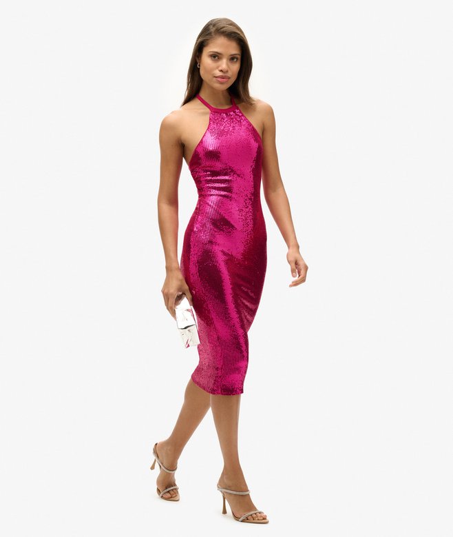 Sequin Halter Neck Midi Dress