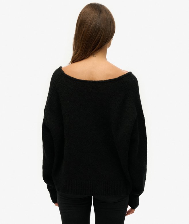 Women's Dramatic Off The Shoulder V Neck Jumper With Wide Bell Sleeves