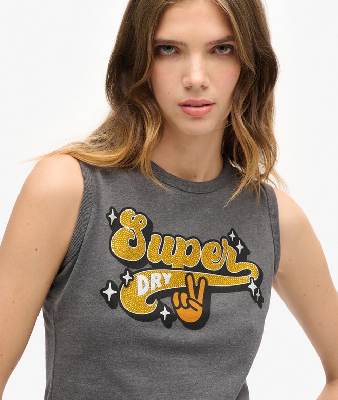 Retro Embellished Slim Vest Top
