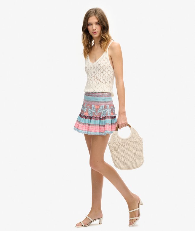 Printed Shirred Mini Skirt
