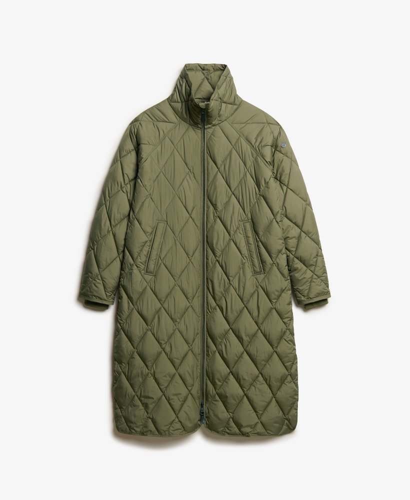 womens Superlong Quilted Liner Coat in Chive Green | Superdry CA-EN