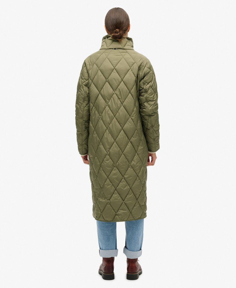 womens Superlong Quilted Liner Coat in Chive Green | Superdry CA-EN