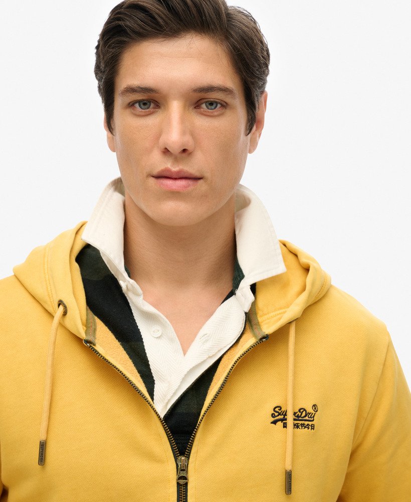 mens Essential Logo Washed Zip Hoodie in Washed Winter Gold