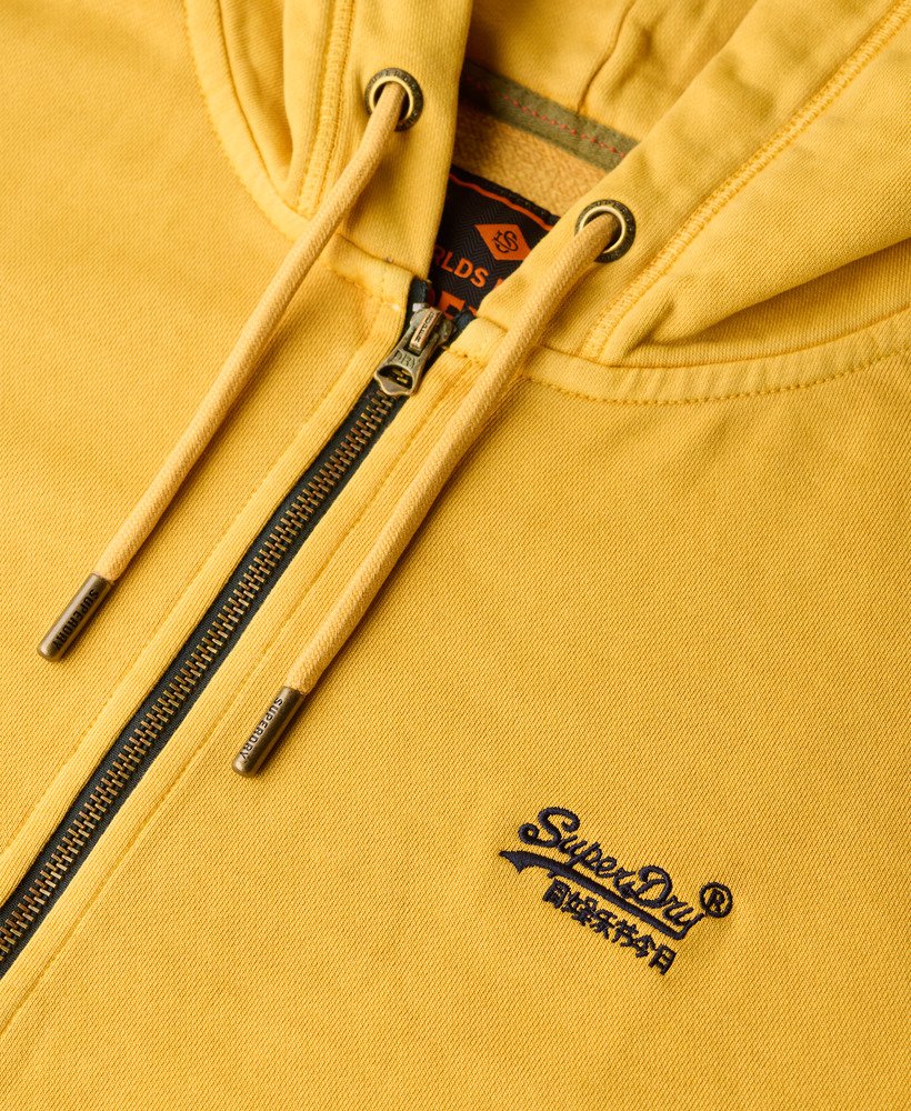 mens Essential Logo Washed Zip Hoodie in Washed Winter Gold