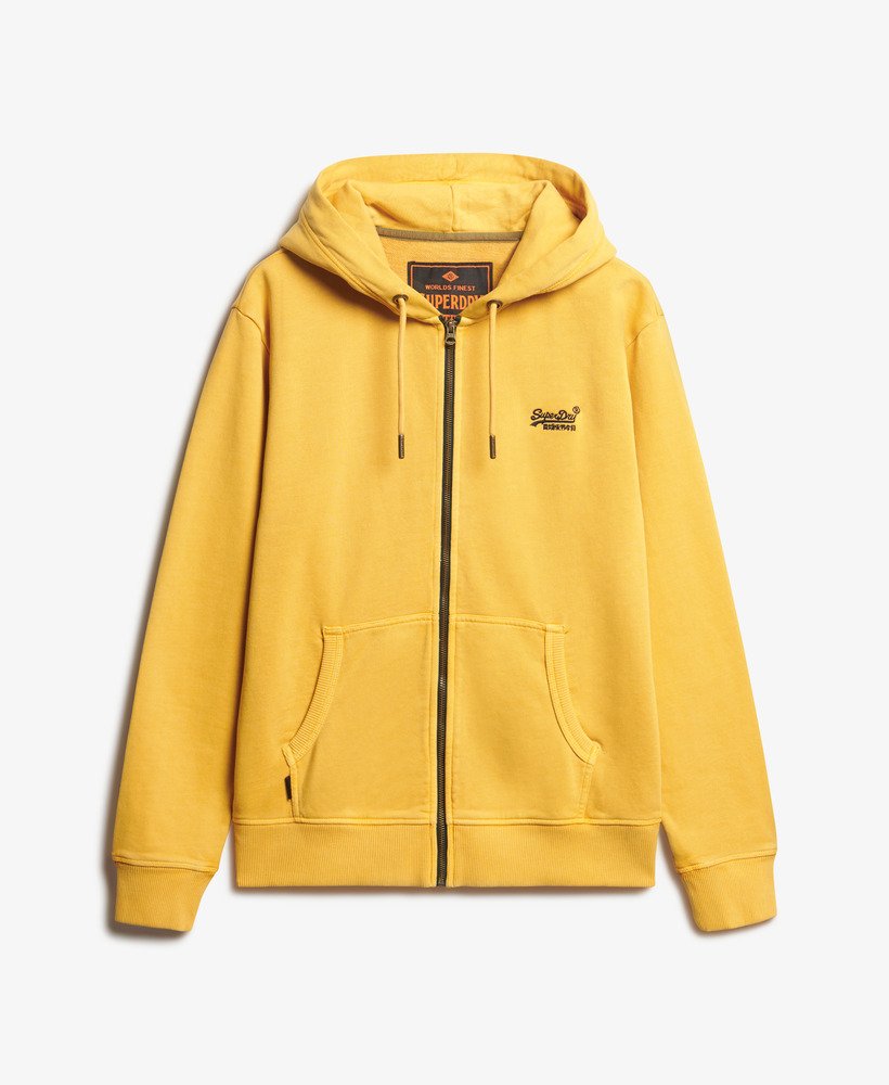 mens Essential Logo Washed Zip Hoodie in Washed Winter Gold