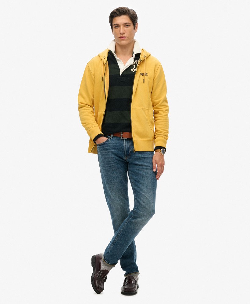 mens Essential Logo Washed Zip Hoodie in Washed Winter Gold