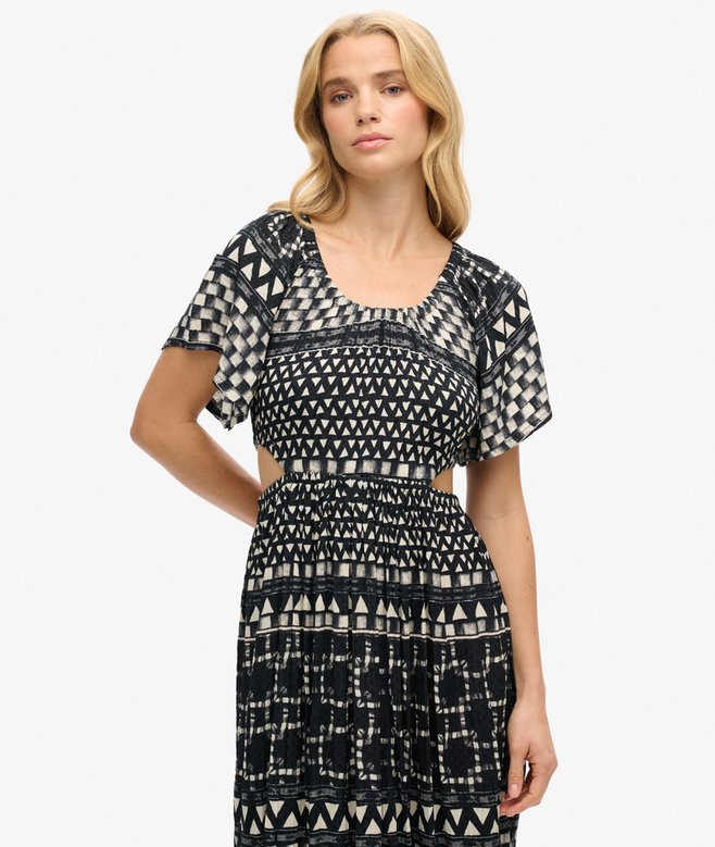Printed Cut Out Midi Dress