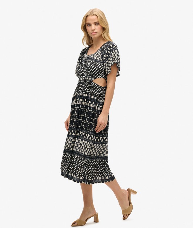 Printed Cut Out Midi Dress
