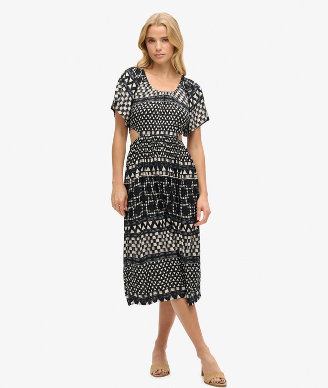 Printed Cut Out Midi Dress