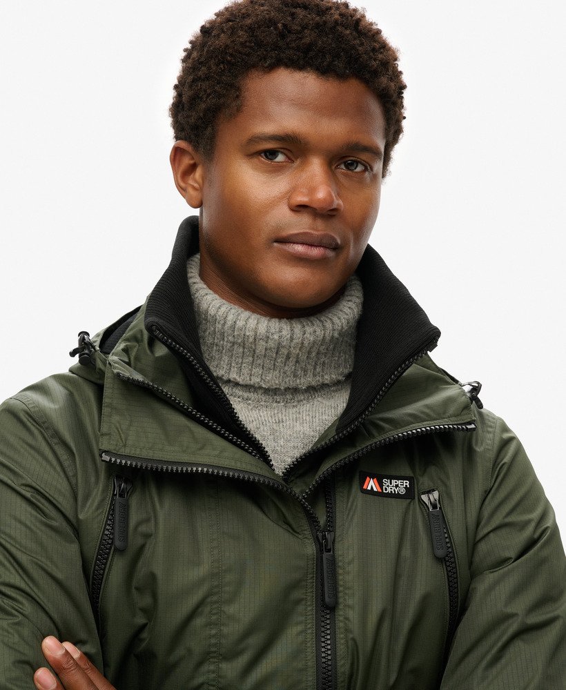 mens Hooded Mountain Windbreaker Jacket in Surplus Goods Olive