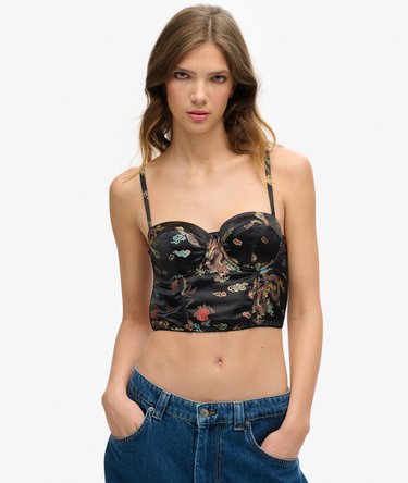 Satin Floral Embroidered Corset Top Image 1