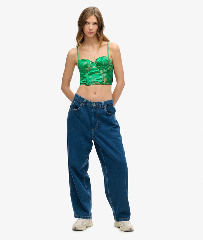 Satin Floral Embroidered Corset Top