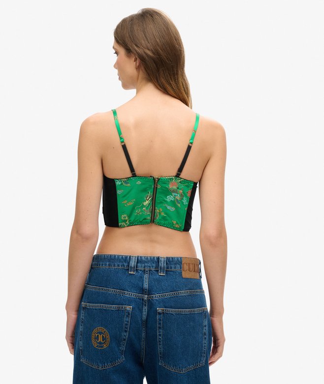 Satin Floral Embroidered Corset Top