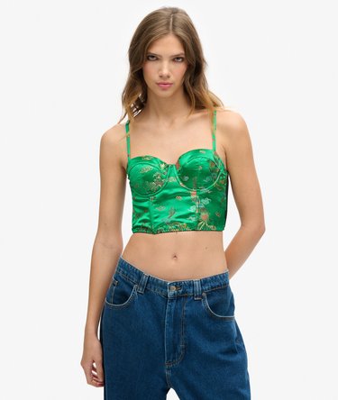 Satin Floral Embroidered Corset Top Image 1