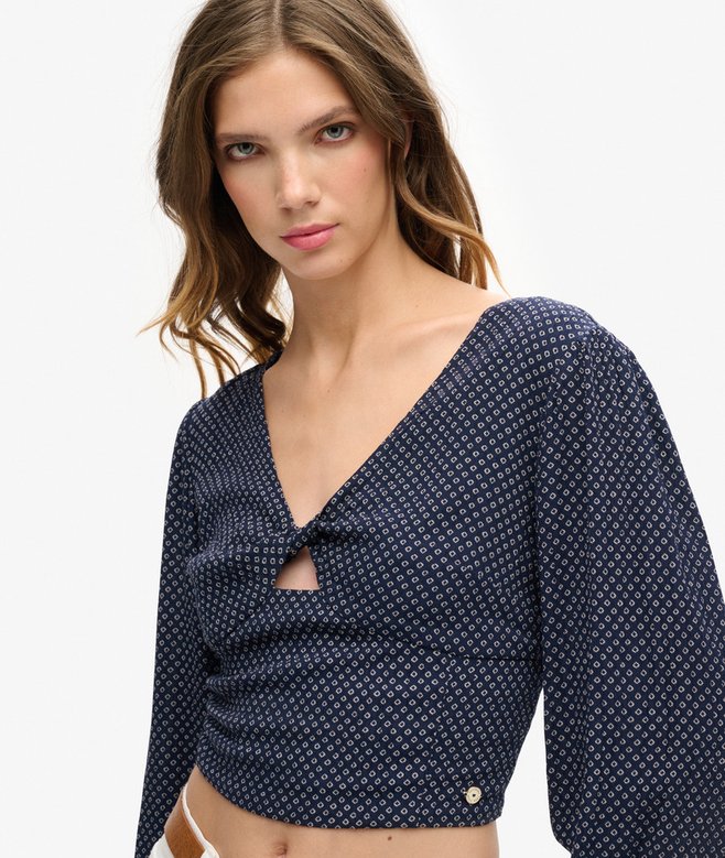 Long Sleeve Woven Crop Top