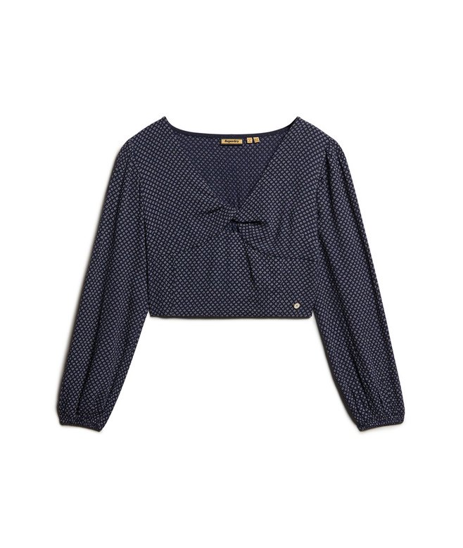 Long Sleeve Woven Crop Top