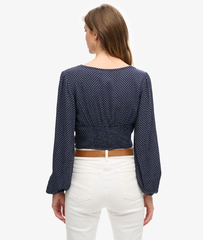 Long Sleeve Woven Crop Top