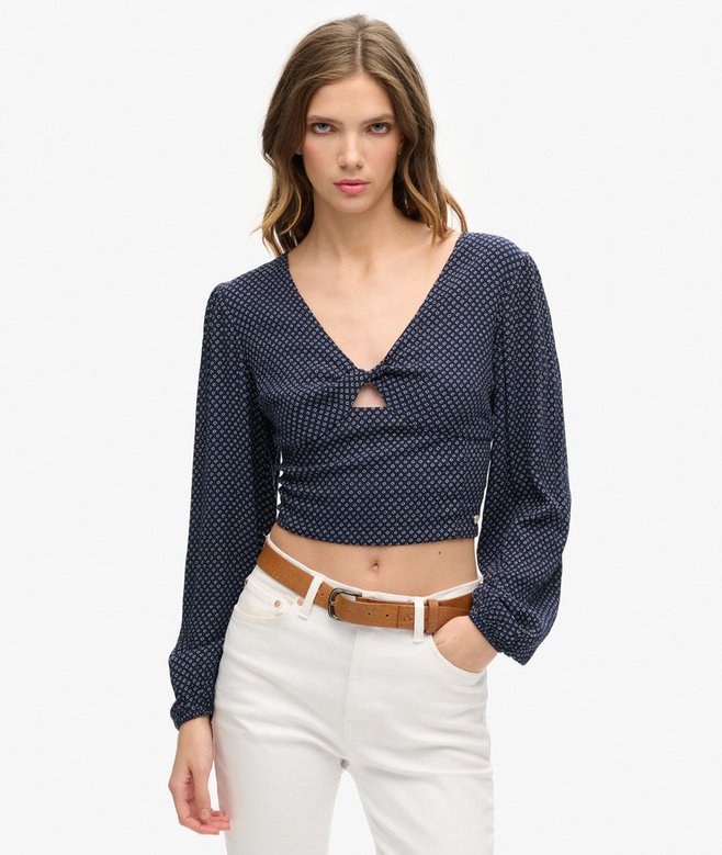 Long Sleeve Woven Crop Top