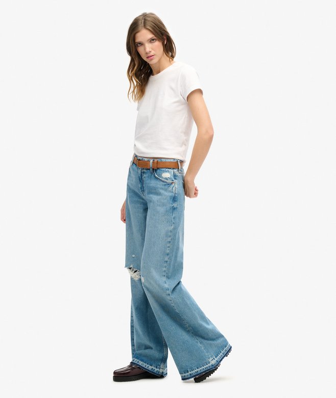 Raw Hem Wide Leg Flare Jeans