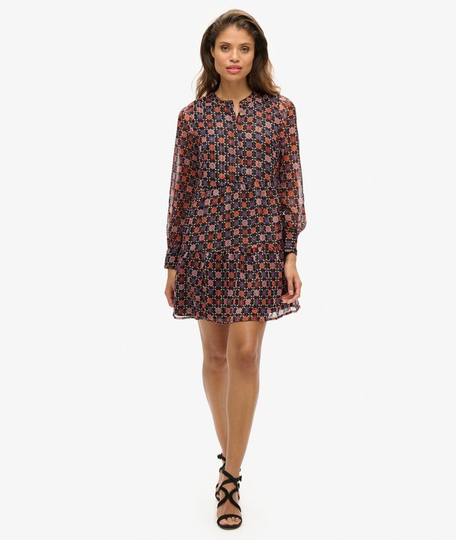 Long Sleeve Tiered Mini Dress