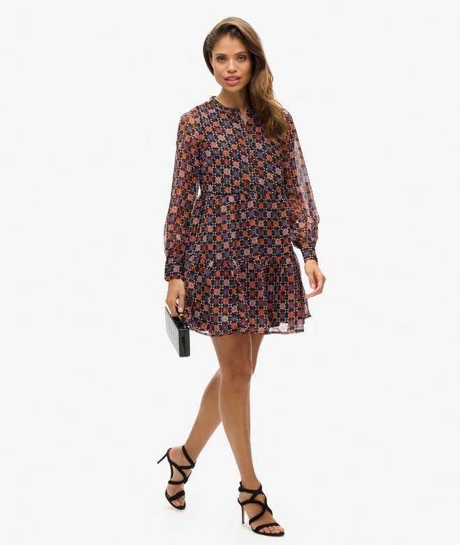 Long Sleeve Tiered Mini Dress