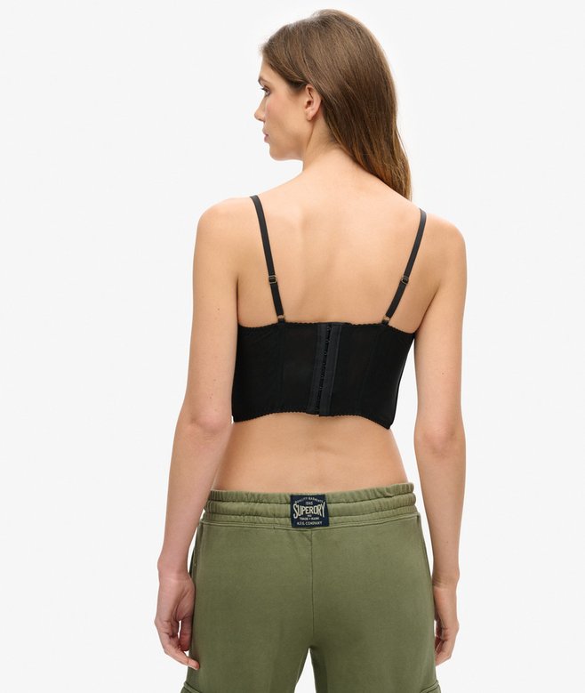 Ruched Mesh Crop Corset Top