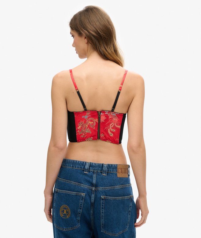 Satin Floral Embroidered Corset Top