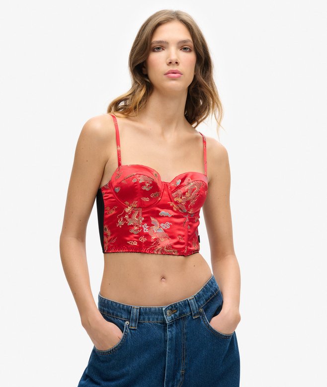 Satin Floral Embroidered Corset Top