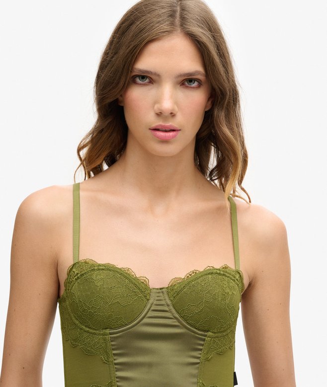 Satin and Mesh Lace Corset Top