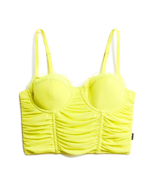 Ruched Mesh Crop Corset Top