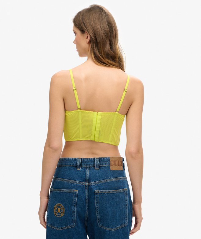 Ruched Mesh Crop Corset Top