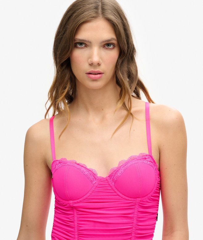 Ruched Mesh Crop Corset Top