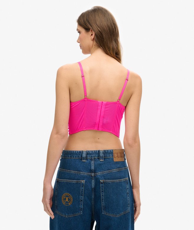 Ruched Mesh Crop Corset Top