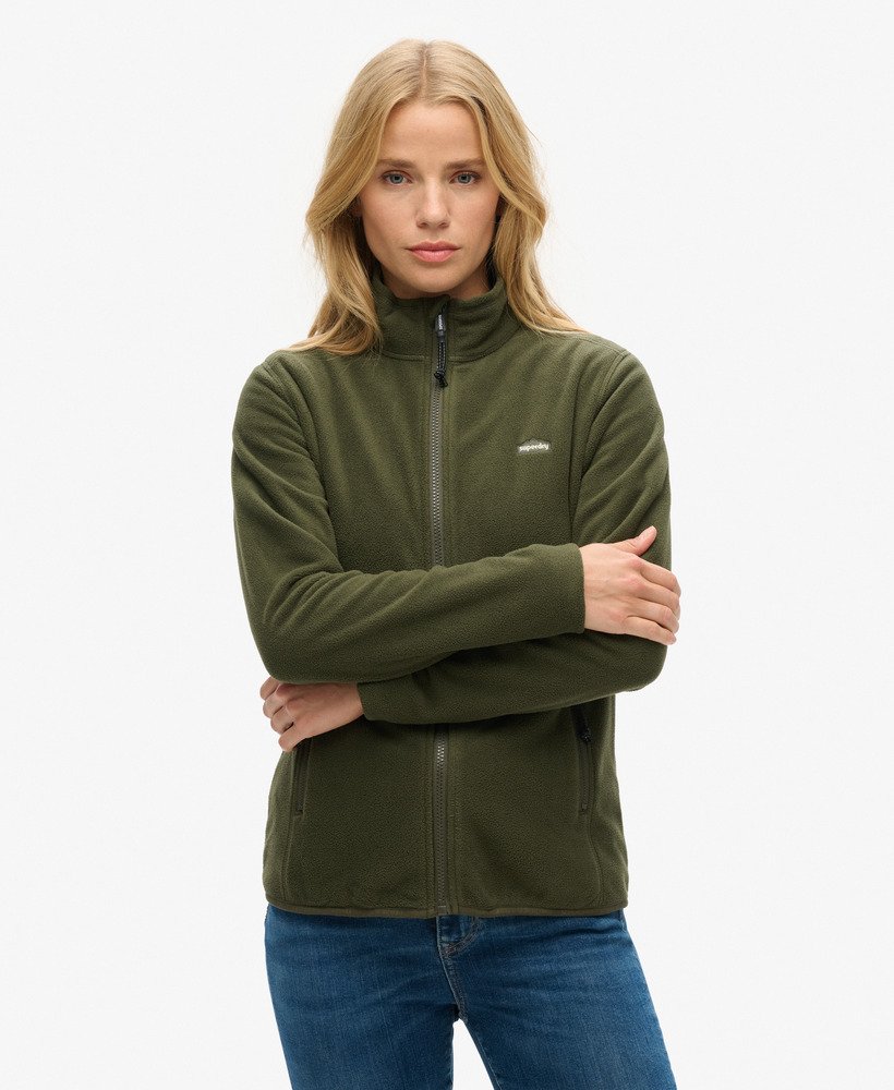 womens Polar Fleece Full Zip Jacket in Army Khaki Green | Superdry