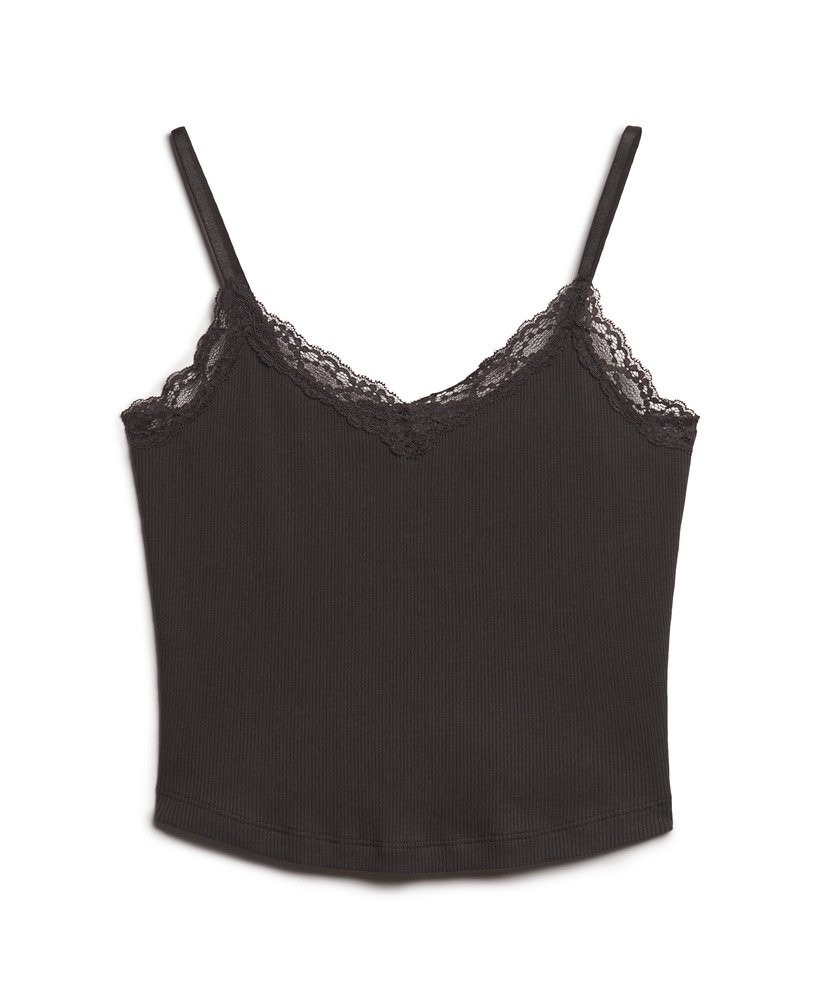 womens Athletic Essentials Lace Trim Cropped Cami Top in BISON