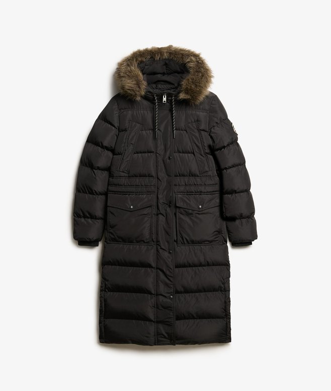womens Everest Faux Fur Longline Coat in Black Superdry US