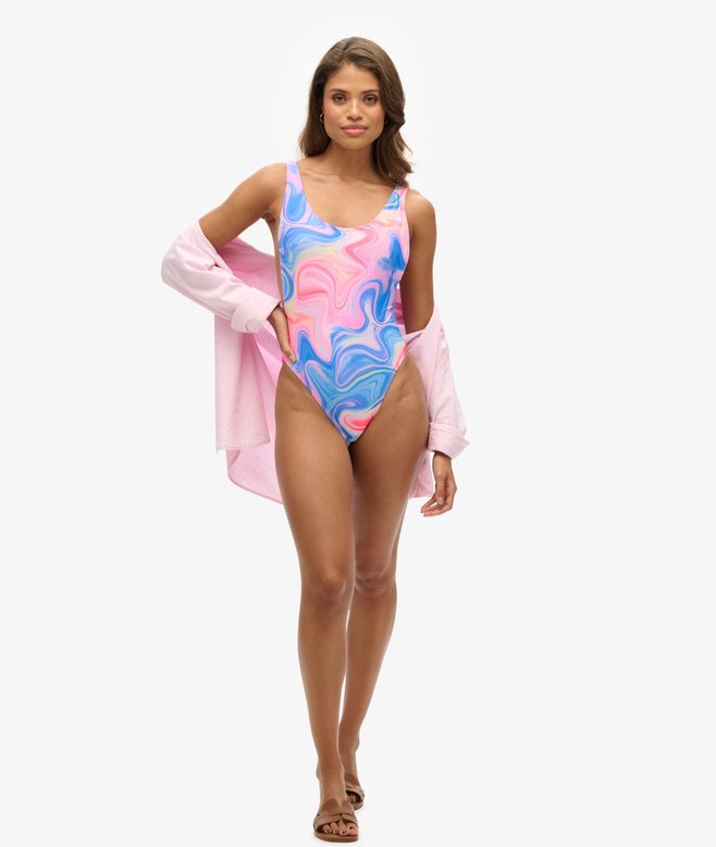 Printed Scoop Back Swimsuit