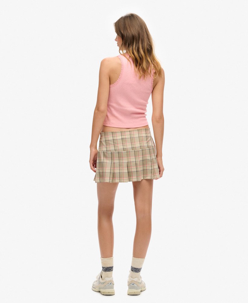 スカート Coco check pleats skirt pink beige ANDMARY】Coco check pleats skirt