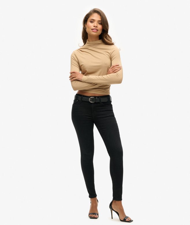Long Sleeve Ruched Mock Neck Top