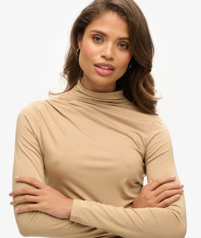 Long Sleeve Ruched Mock Neck Top