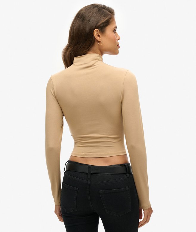 Long Sleeve Ruched Mock Neck Top