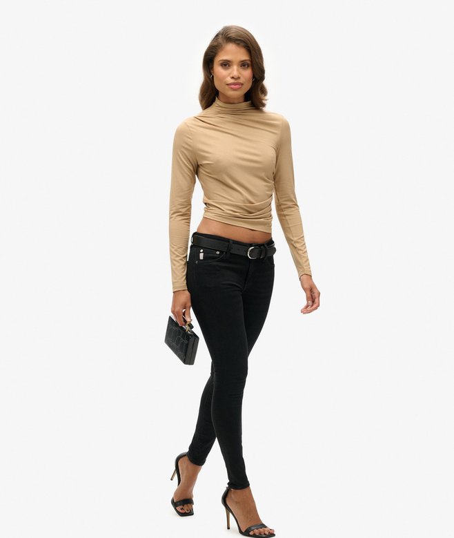 Long Sleeve Ruched Mock Neck Top