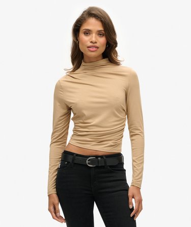 Long Sleeve Ruched Mock Neck Top Image 1