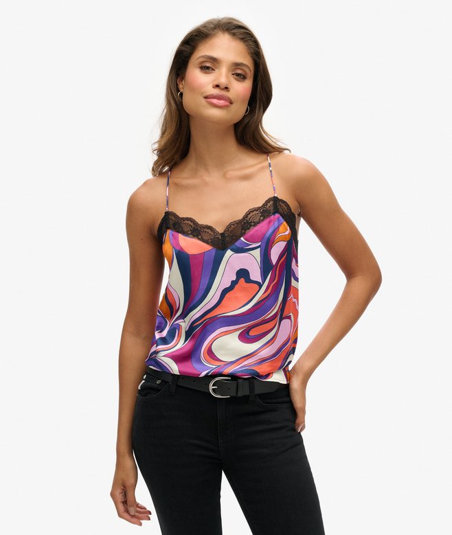 Lace Trim Satin Cami Top