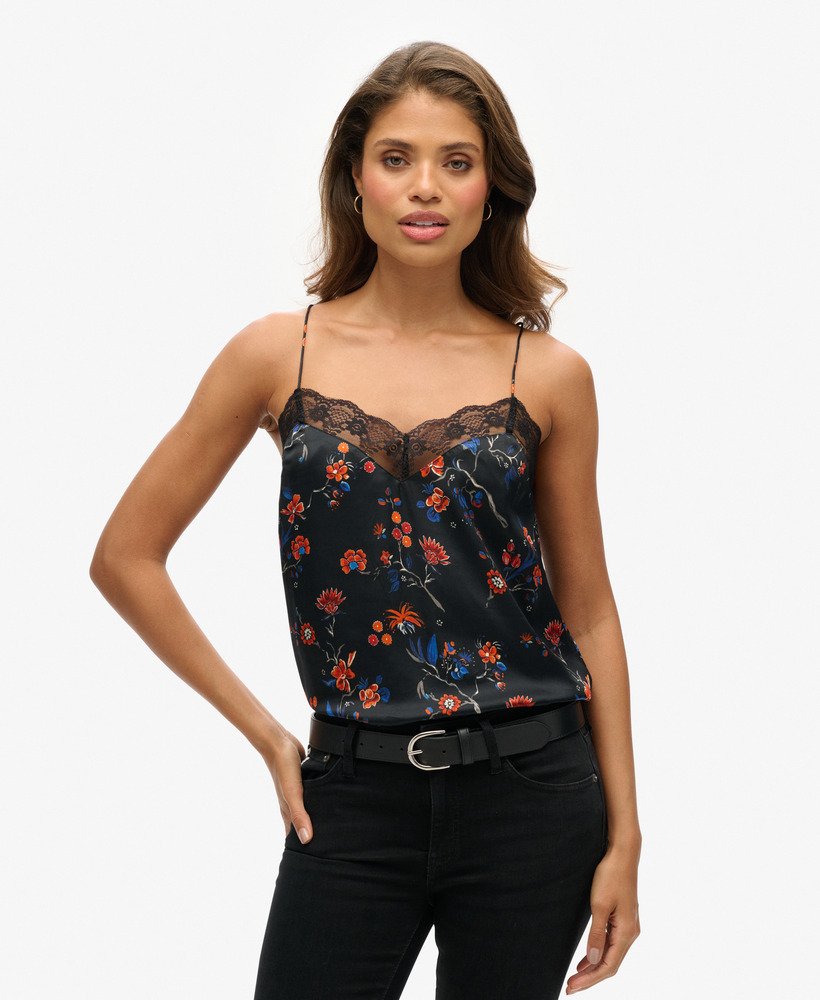 lace trim satin camisole top