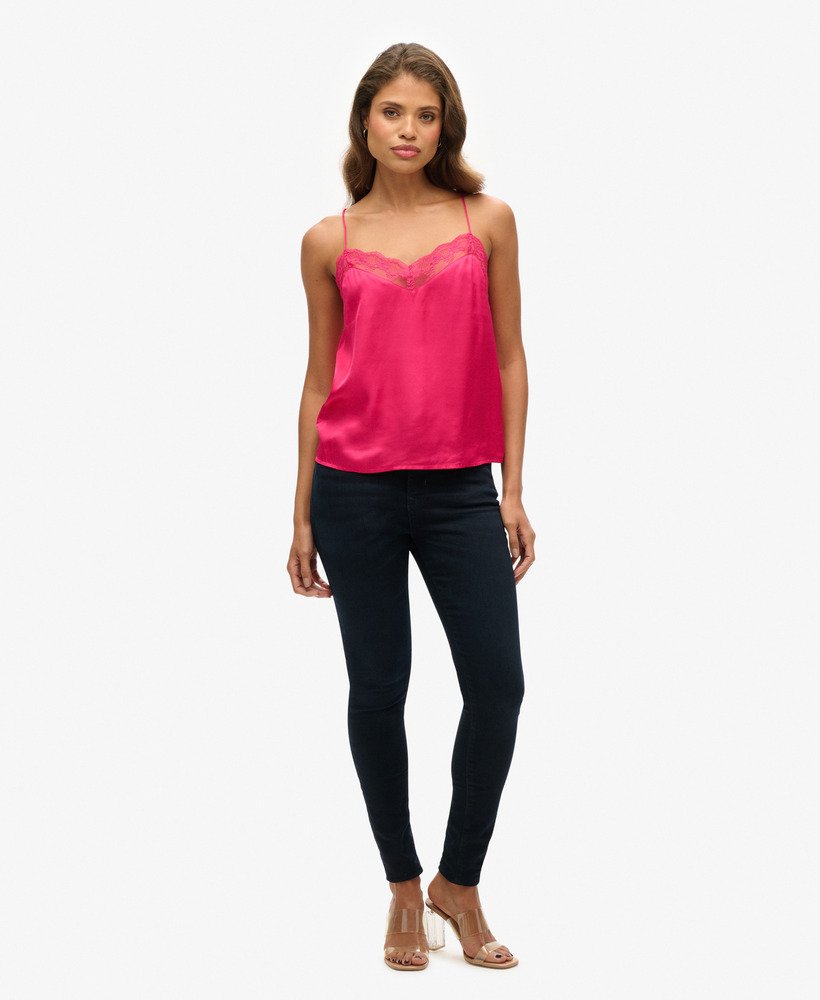 womens Lace Trim Satin Cami Top in HOT PINK | Superdry CA-EN