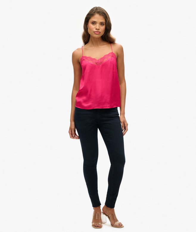 Lace Trim Satin Cami Top