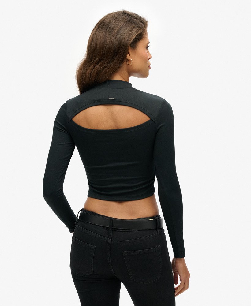 womens Long Sleeve Open Back Top in Black | Superdry US
