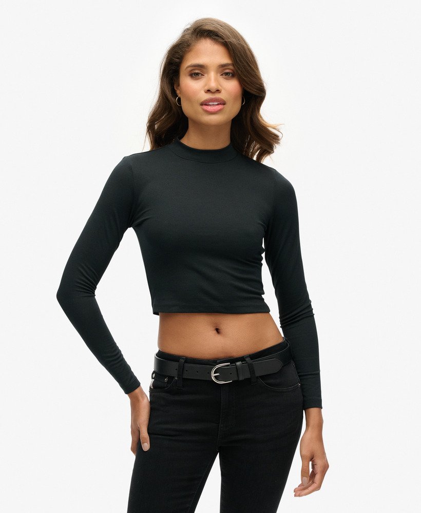 womens Long Sleeve Open Back Top in Black | Superdry US