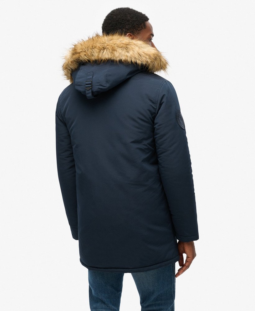 mens Hooded Everest Faux Fur Parka in Nordic Chrome Navy | Superdry US